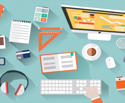 Digital marketing desktop with various tools
